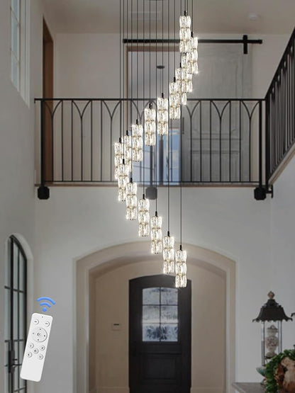 ykolupty H110 Chandelier for High Ceiling 16-Lights Crystal Chandeliers with Remote Large Pendant Light for Living Room Staircase Villa