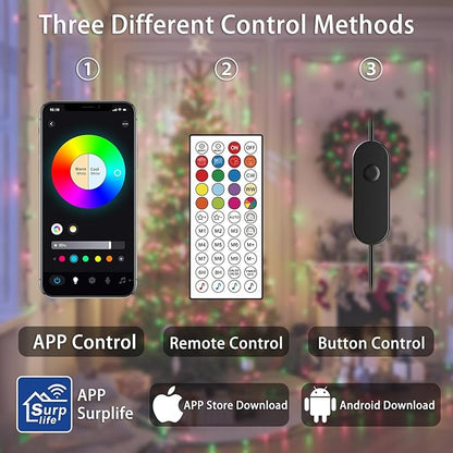 Color Changing Smart 4 of July String Lights, 66ft 200 LED RGB Lights with App & Remote Control, Timer, Music Sync, Dimmable Mini Lights for Valentine's Day Birthday Wedding Party Festival Decor