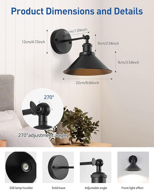 Bailoch Black Vintage Wireless Battery Operated Wall Sconces, Industrial Cordless Battery Powered Led Wall Lights Set of 2, Wall Lamp Fixture Indoor with Remote Control for Bedroom Farmhouse Gallery