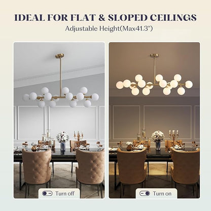 Mid Century Modern Chandelier Over Table, 16-Light Globe Sputnik Chandelier Rectangle Pendant Lighting Fixture Hanging Ceiling Light for Dining Room, Kitchen Island