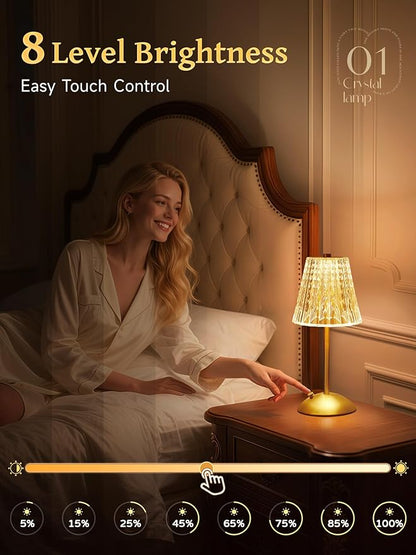 Upgraded Nightstand Lamps Set of 2, 3 Colors Dimmable Crystal Table Lamp Gold Lamp, Touch Lamp Bedroom Lamps, Rechargeable Small Lamp, Bedside Lamps Set of 2 for Bedroom Living Room Bathroom Hotel Bar