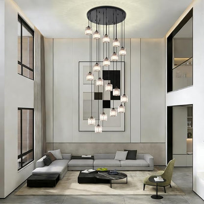 Long Raindrop Crystal Chandelier for High Ceilings Modern Crystal Long Pendant Light, Staircase Foyer Entryway Pendant Light,Raindrop Drop Lamp, Large 23.6" Black Ceiling Plate18 Lights