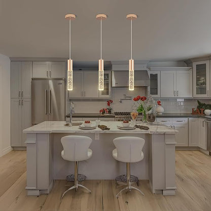 3-Pack Modern Crystal Pendant Light for Kitchen Island, Elegant Gold LED Bubble Hanging Chandelier Lighting Fixture for Dining Room Bedside