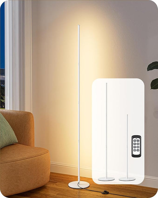 EDISHINE 59.8" Corner Floor Lamp, White Floor Lamp with Remote, 3 Height Settings, 3 Color Temperature & Stepless Dimming, Foot Switch, Slim Floor Lamps for Living Room, White