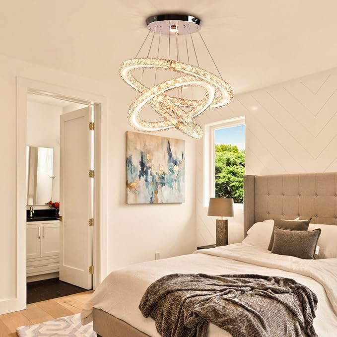 Modern LED Chandeliers Crystal Chandeliers Ceiling Light Three Rings Pendant Light with Acrylic for Bedroom Dinning Room Hallway(Multicolor 30/40/50)
