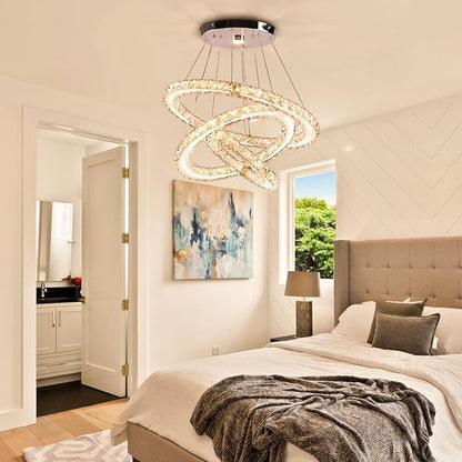Modern LED Chandeliers Crystal Chandeliers Ceiling Light Three Rings Pendant Light with Acrylic for Bedroom Dinning Room Hallway(Multicolor 30/40/50)