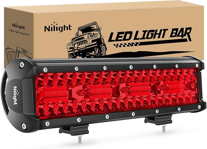 Nilight LED Light Bar 12 Inch 240W Red Pod Lights Triple Row Spot Flood Combo 30000LM Driving Boat Off Road Lighting for Trucks Pickup Golf Cart SUV ATV UTV 4x4 Van Camper Tractor