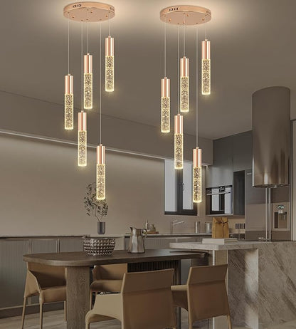 Modern Crystal Chandelier for Kitchen Island 5-Lights, Elegant Gold LED Bubble Pendant Lighting Fixture for Dining Room Bedroom Entryway