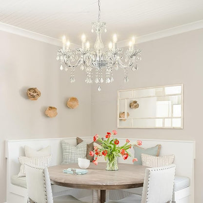 Crystal Chandelier Hanging Pendant Light Fixture,8 Lights Glass Candle Chandeliers for Kitchen Island Dining Rooms Bedroom Living Room Bar Ceiling Light