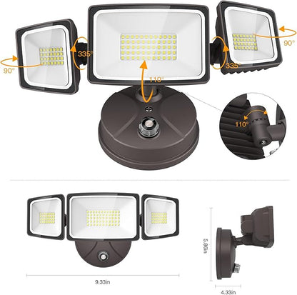 Onforu 80W LED Dusk to Dawn Flood Lights, 8000LM Brown Exterior Security Outdoor Lighting,IP65 Waterproof Outdoor 3 Adjustable Heads Photocell Light Fixture,6500K Floodlight for Garage,Patio,Yard
