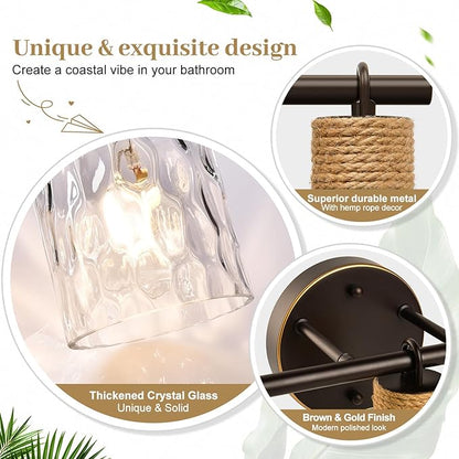 MOKATNG Bathroom Light Fixtures, 4-Light Coastal Vanity Lights with Crystal Glass Shade, Oil-Rubbed Bronze Bathroom Wall Lamp for Mirror Kitchen Hallway Cabinet