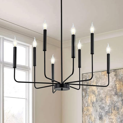 WOKNOS Modern Black Farmhouse Chandeliers, 8-Light Industrial Metal Chandelier Lighting, Classic Candle Hanging Pendant Light Fixtures for Kitchen Bedroom, Dining Room, Living Room,Foyer