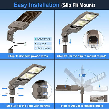 KUKUPPO 6Pack 400W LED Parking Lot Light Power Adjustable, Dusk to Dawn LED Shoebox Flood Pole Light Outdoor Parking Lighting with Slip Fit 60,000LM 5000K IP65 Waterproof 100-277V UL Listed