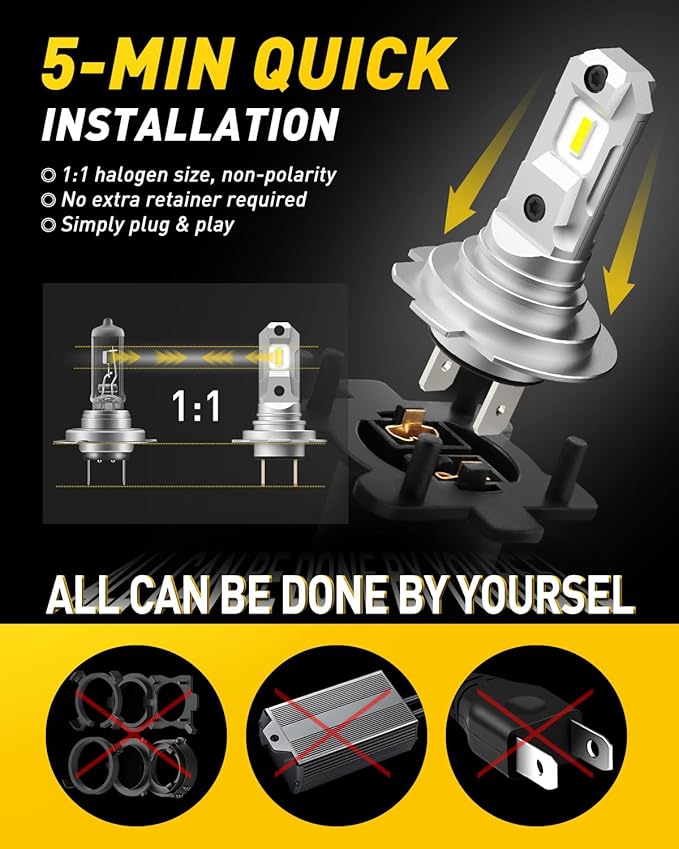 AUXITO H7 Bulb, 6500K Cool White 600% Brighter, Direct Plug & Play Installation, No Adapters Needed, 99% Vehicle Compatible, Enhanced Safety Vision