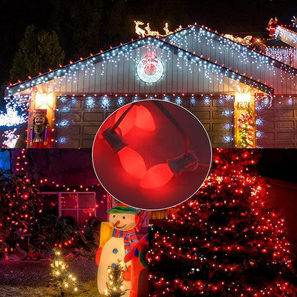 C7 Red Christmas Lights Outdoor, 25Ft C7 Incandescent Christmas Decorations String Lights With 27 Red Ceramic Bulbs, Vintage Christmas Lights for Outdoor Roofline Patio Party Xmas Tree Valentines