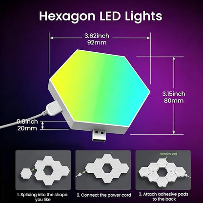TISOFU 12 Pack Hexagon Lights LED Wall Panels, RGB Gaming Light with APP/Music Sync & Remote, DIY Smart Modular Hexagonal Honeycomb Glide Hex Tiles Panel for Bedroom Party Decor Gifts