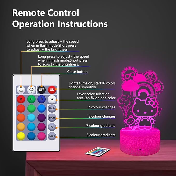 Kitty Night Light for Kids, Kitty Lamp Girl Cute Led Cat Night Light 16 Colors Dimmable Kitty Decor Lamp with Remote & Luminous Base, Bedroom Decoratio Gifts for Christmas Birthday Girls
