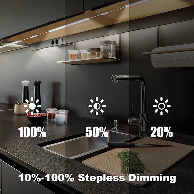 6PCS x 12 inch LED Under Cabinet Lighting 6500K, Dimmable Under Counter Lights for Kitchen, Shelf, Workbench, Cupboard Lighting, Plug-in Under Cabinet Lights with Memory Function, Cold White