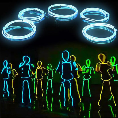EL Wire-5 in 1 Neon Wire Light Rope Lights Strip DIY Glowing Flexible Super Bright Cuttable for Parties Halloween Christmas Bike Cosplay Clothing Decoration Festival (Ice Blue)