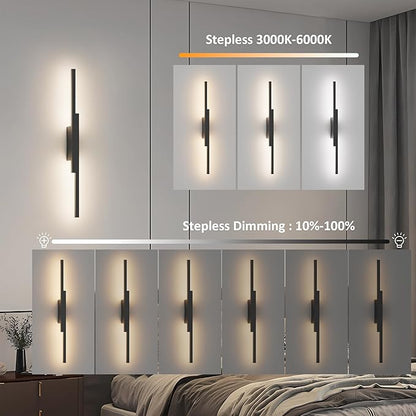 Aipsun Black Wall Sconces Set of Two Battery Operated Wall Sconces 3000K-6000K Dimmable LED Wireless Wall Lights for Living Room,Bedroom,10,000mAh,23.6Inch (2 Pack)