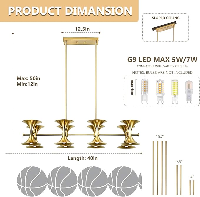 Brass Gold Chandeliers, 16-Light Modern Metal Industrial Dining Room Light Fixture,Farmhouse Chandelier Lighting for Bedroom Living Room Hallway