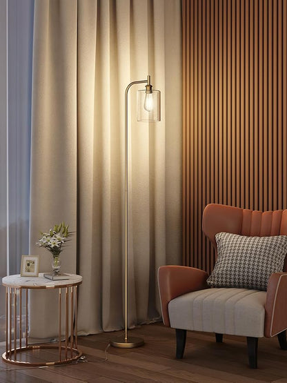 addlon Floor Lamps for Living Room Bright Lighting with Glass lampshade, Modern Bright Floor Lamp with LED Bulbs Industrial Standing lamp for beroom, Tall Pole Lamps Office - Brass Gold