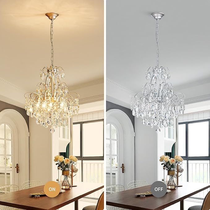 WUZUPS 5-Light Crystal Candle Chandelier Pendant Ceiling Modern Lighting Fixture for Bedroom Hallway Bar Kitchen Bathroom, H 22.8" W19.7, E12 Base, Silver