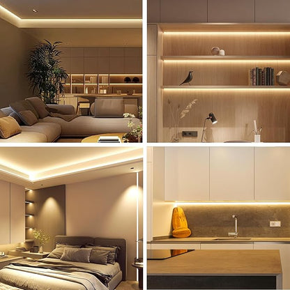 32.8ft COB LED Strip Lights Warm White Dimmable DC 24V 3000K Flexible LED Tape Light for Bedroom, with Remote and app Control LED Tape Lights,for DIY Home Decoration