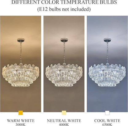 Chrome Modern Flower Crystal Chandelier 11 Lights 6-Tier Luxury Chandelier Light Fixture 24" for Living Dining Room Kitchen Entryway Bedroom Foyer, E12