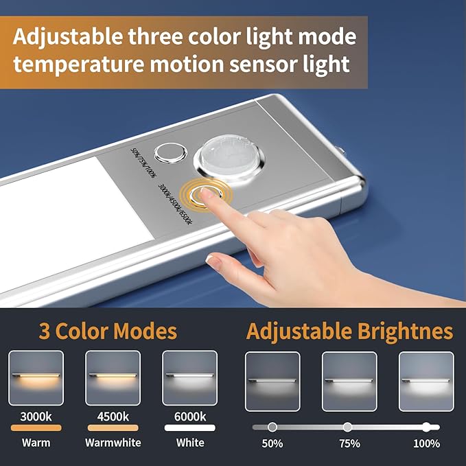 SOUL LINK Under Cabinet Lights, 76 LED Operated Motion Sensor Light Indoor, 1500mAh USB Rechargeable Closet Lights, 4 Pack Magnetic Dimmable Wireless Under Counter Lights for Kitchen, Stairs