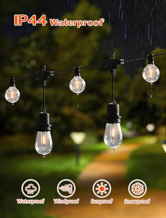 Bistro Lights Outdoor 30FT, Cafe Patio String Lights with Shatterproof LED Bulbs, Warm White Waterproof Plug-in Hanging Lights for Pergola, Balcony, Backyard Party and Deck Decor