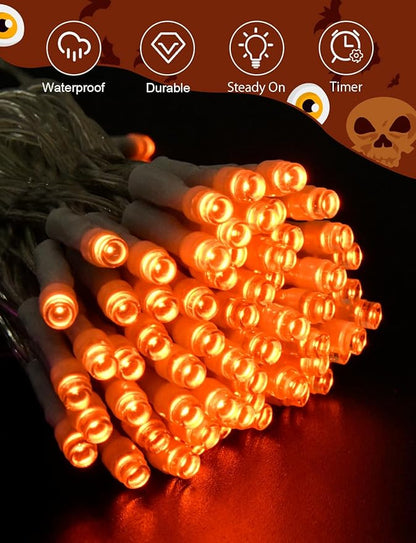 cshare Halloween String Lights Battery Operated with Timer - 9.8ft 30LED Orange Waterproof Lights for Outside Decorations, Party, Yard, Pathway, Indoor and Outdoor 2 Packs