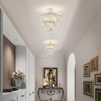Crystal Ceiling Light Fixture, Modern Semi Flush Mount Ceiling Light, Farmhouse Crystal Chandeliers for Dining Room Light Fixture, Hallway Lighting Fixtures for Kitchen Bedroom Bathroom Foyer Entryway