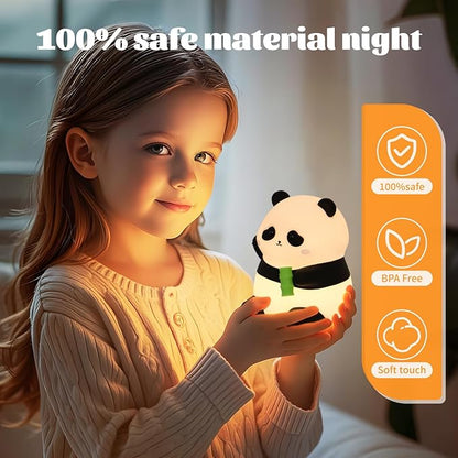 Panda Silicone Night Light for Kids, 50+ Hours Long Battery Life Squishy Touch Lamp with Auto Off Timer, Cute Rechargeable Nightlight for Toddler Baby Nursery Mothers Day Gift