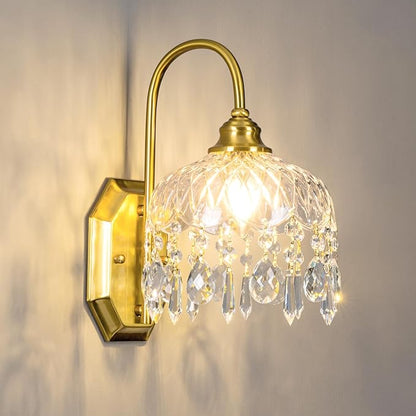 1-Pack Vintage Wall Sconce,Glass Crystal Wall Sconce,Matte Brushed Antique Brass Finish for Bedroom Bathroom Hallway Living Room Decor