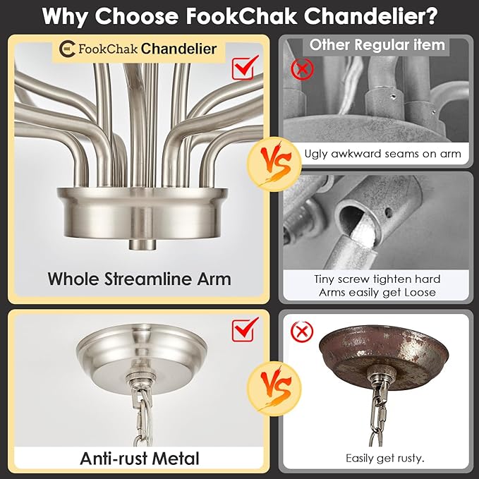 24 Light Brushed Nickel Chandelier 51'' Large Candle Chandeliers for High Ceiling Foyer Modern Classic Chandelier Light Fixture for Large Living Room Dining Room Stairs Entry Restaurant Hotel
