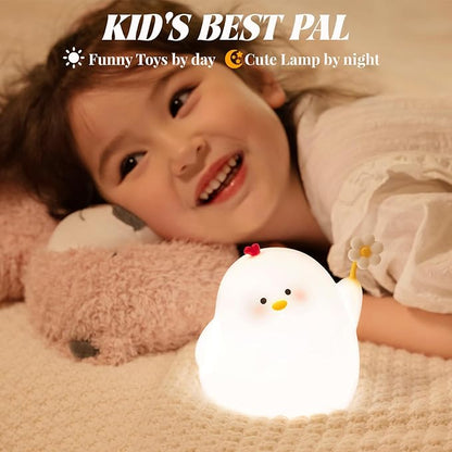 AVEKI Kids Night Lights, Portable Bright Chick Night Light for Nursery and Kids Room, 3 Levels Dimmable Small Touch Lamp, Rechargeable Led Silicone Nightlight for Baby, Little Girl Gifts