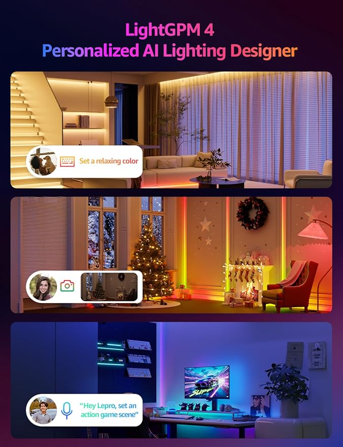 Lepro S1 AI LED Strip Lights for Bedroom - 100ft(2 Rolls of 50ft) Smart RGB Light Strips with IC and Rainbow Chasing Effects, Color Segment DIY, APP Control, No Remote, 2.4G Wi-Fi Only & Bluetooth