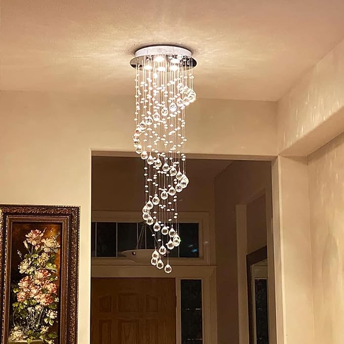 Elegance Spiral Chandelier for Dining Area, Modern Swirl Raindrop Chandelier Light Fixture for Foyer Hallway Crystal Chandeliers for High Ceilings, Modern Hanging Light D15 x H31 of CRYSTOP