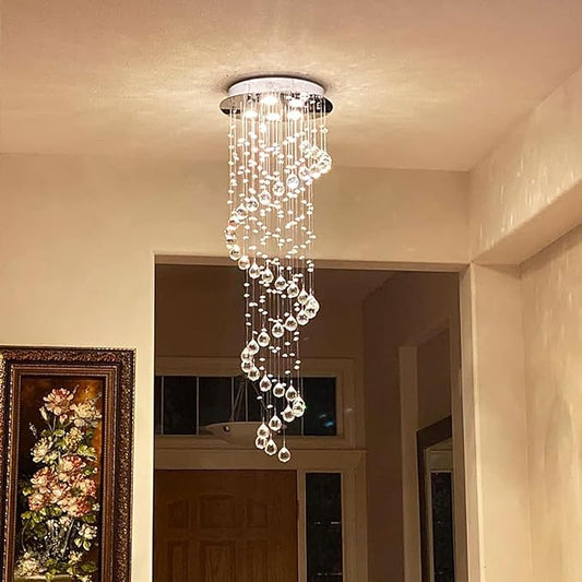 Elegance Spiral Chandelier for Dining Area, Modern Swirl Raindrop Chandelier Light Fixture for Foyer Hallway Crystal Chandeliers for High Ceilings, Modern Hanging Light D15 x H31 of CRYSTOP