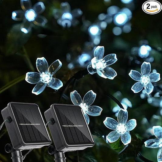 2 Pack Total 52FT 120 LED Solar String Lights Outdoor Waterproof Flower Fairy Lights for Garden Fence Patio Yard Christmas Tree Lawn Wedding Party Decor, Pure White