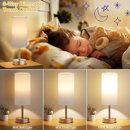 Dicoool Touch Bedside Table Lamp with USB - 3 Way Dimmable Lamp for Bedroom Nightstand, Desk Lamp with Charging Station for Dorm, Living Room, Office, Kids Room, Nursery