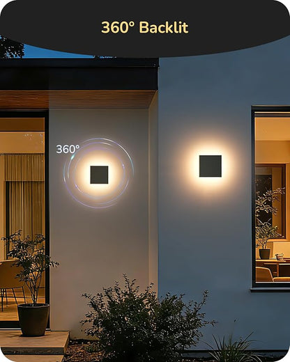 EDISHINE 4 Pack LED Outdoor Wall Lights, 3000K-5000K Dimmable Exterior Lighting Fixtures, IP65 Waterproof Aluminum Modern Wall Sconce, Small Square Outside Porch Light for Indoor Door Garage, Black