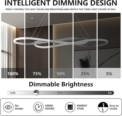 Large Led Chandeliers for Dining Room 59.06in Big Pendant Light for Kitchen Island Dimmable with Remote Ceiling Hanging Pendant Light Height Adjustable for Living Room