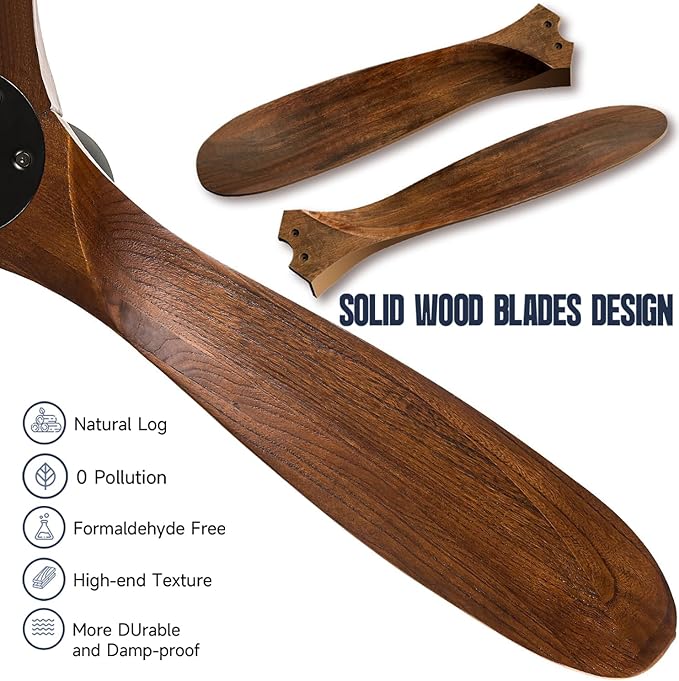 82 inch Large Ceiling Fans with Lights, Damp Rated Outdoor Ceiling Fan for Patios, 3 Wooden Propeller Blades, High CFM Smart Fan with Remote & APP & Alexa Control for Indoor Exterior Commercial