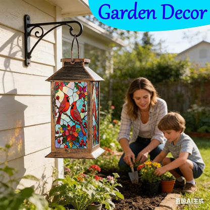 Solar Lanterns Outdoor Waterproof,Garden Decor Metal Hanging Decorative Solar Lights,Mothers Day Gifts,Birthday Gifts for Women Mom Grandma,Gardening Gifts for Yard,Patio, Lawn,Tabletop(Cardinal)