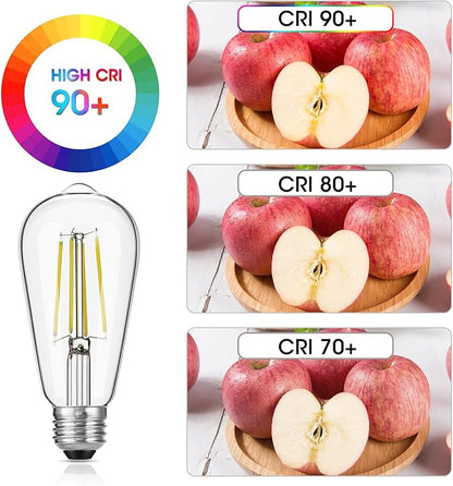 Gozelux Dimmable Vintage LED Edison Bulbs, 6W, Equivalent 60W, 750lm, Daylight 5000K, 90+ CRI, ST58 Antique LED Filament Bulbs, E26 Medium Base, Clear Glass, Pack of 12
