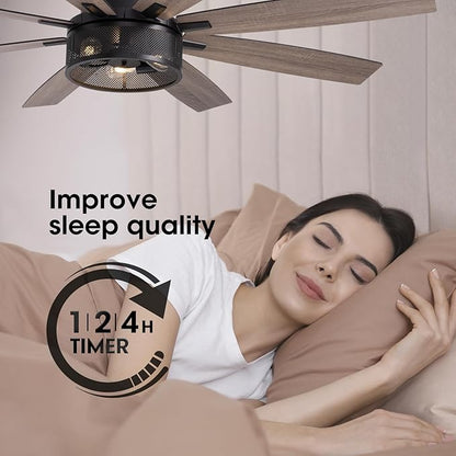 LuminFan 72 inch Large Ceiling Fans with Lights and Remote, Black Modern Ceiling Fan for Living Room, Patios, 6 Speed Reversible Quiet DC Motor, 8 Blades, Easy to Install