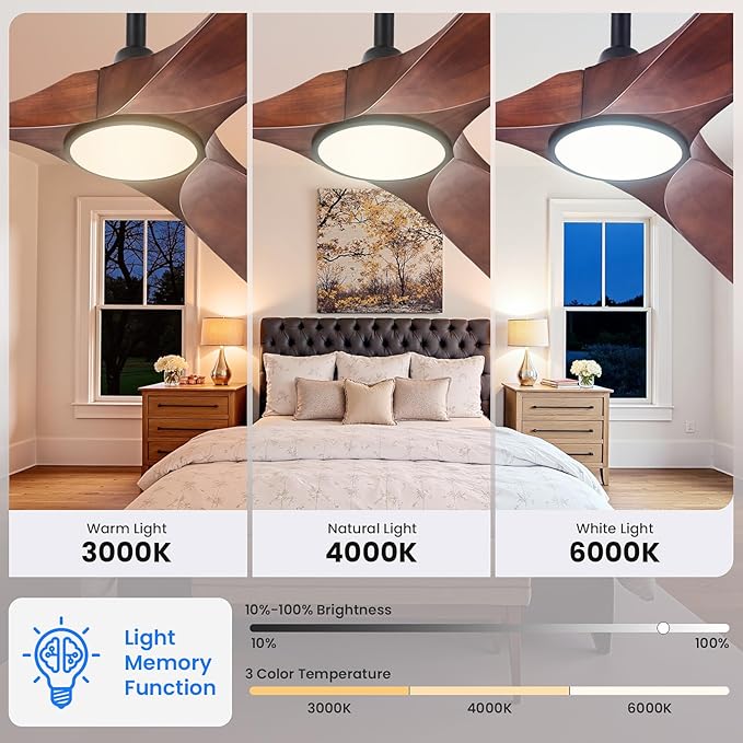 heimo 60 Inch Outdoor Ceiling Fan with Light and Remote, Wood Ceiling Fans with Lights Dimmable for Bedroom Living Dining Room Patios Garage Gazebo Farmhouse Big Dc Reversible Indoor Fan(Walnut)