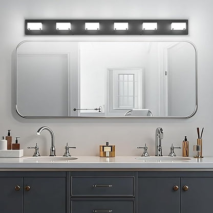 Ralbay Black Bathroom Vanity Lights 48inch Metal Acrylic LED Modern Bathroom Wall Lighting Fixtures Matte Black (White Light 6000K, Non-dimmable)